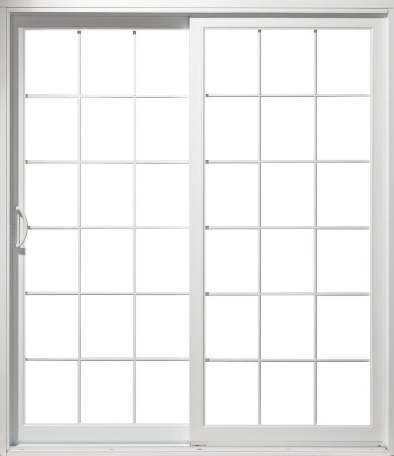 Porte patio coulissante avec carrelage standard sur les deux panneaux vitrés