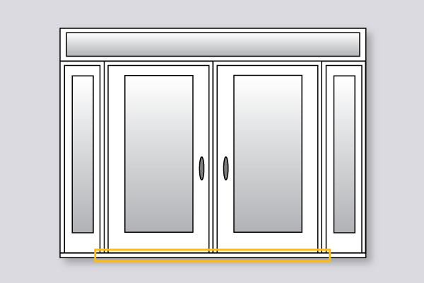 Schéma d'un système de porte d'entrée avec le seuil mis en évidence au bas des portes