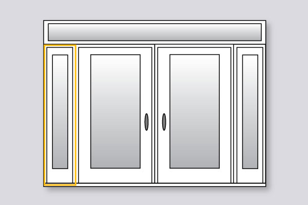Schéma d'un système de porte d'entrée avec une fenêtre latérale mise en évidence à côté des portes