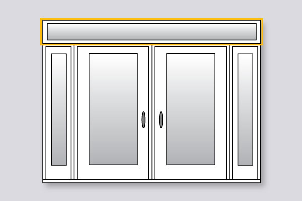 Schéma d'un système de porte d'entrée avec l'imposte mise en évidence au-dessus des portes