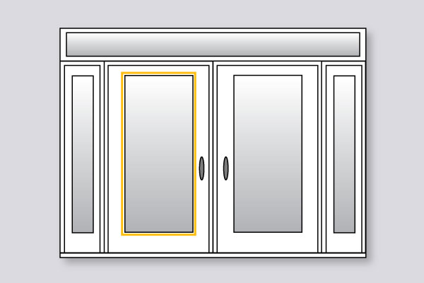 Schéma d'un système de porte d'entrée avec une insertion en verre mise en évidence dans le panneau de porte